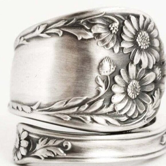 925 Sterling Retro Sunflower Spoon Ring, FREE SHIPPING - Picture 1 of 1